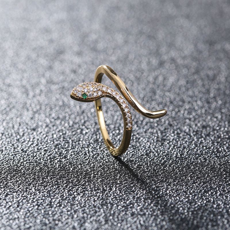 Fashion Adjustable Micro Inlaid Zircon Green Eyes Snake Opening Copper Ring