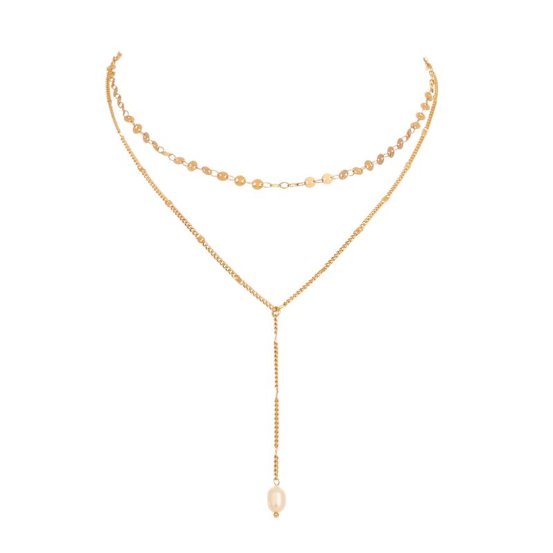 Fashion Sweet Double-layer Pearl Pendant Clavicle Chain Copper Necklace