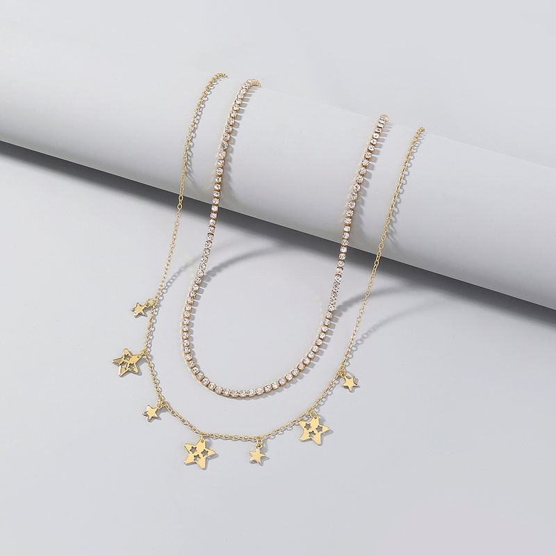 Fashion Simple Star Tassel Inlaid Zircon Chain Double Layer Copper Necklace