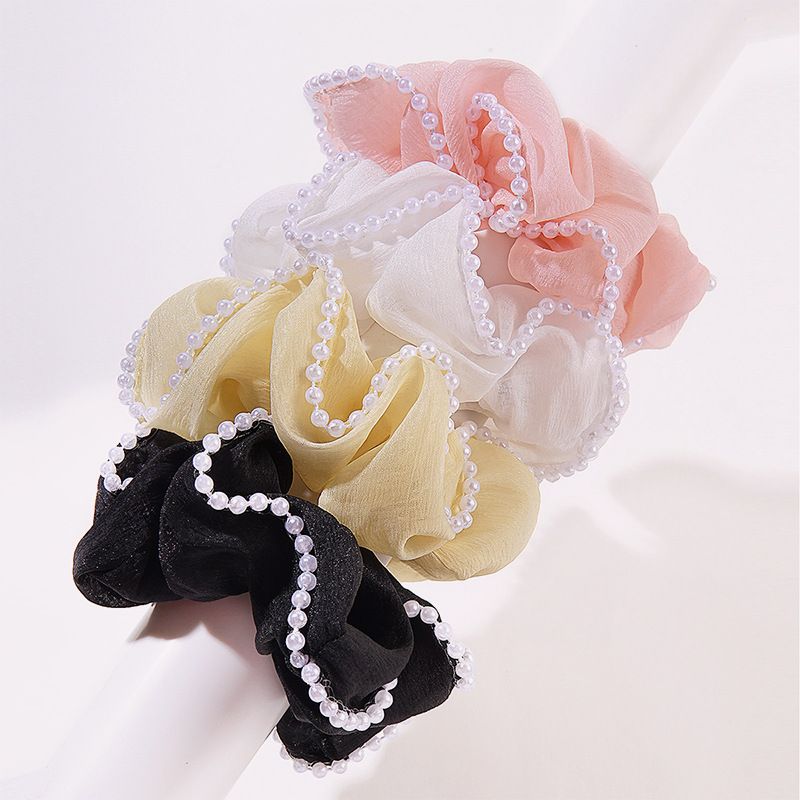 Fashion Inlay Pearl Lace Solid Color Hair Rope Hair Accessories