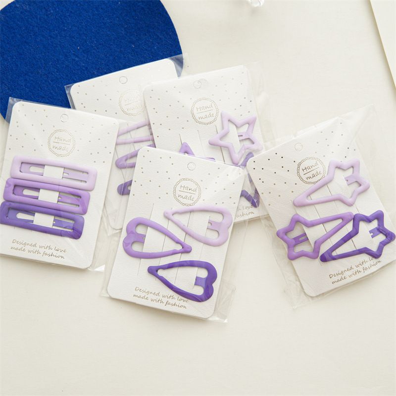 Simple Purple Color Series Children Heart Shape Star  Geometric Metal Bb Clip Hair Accessories