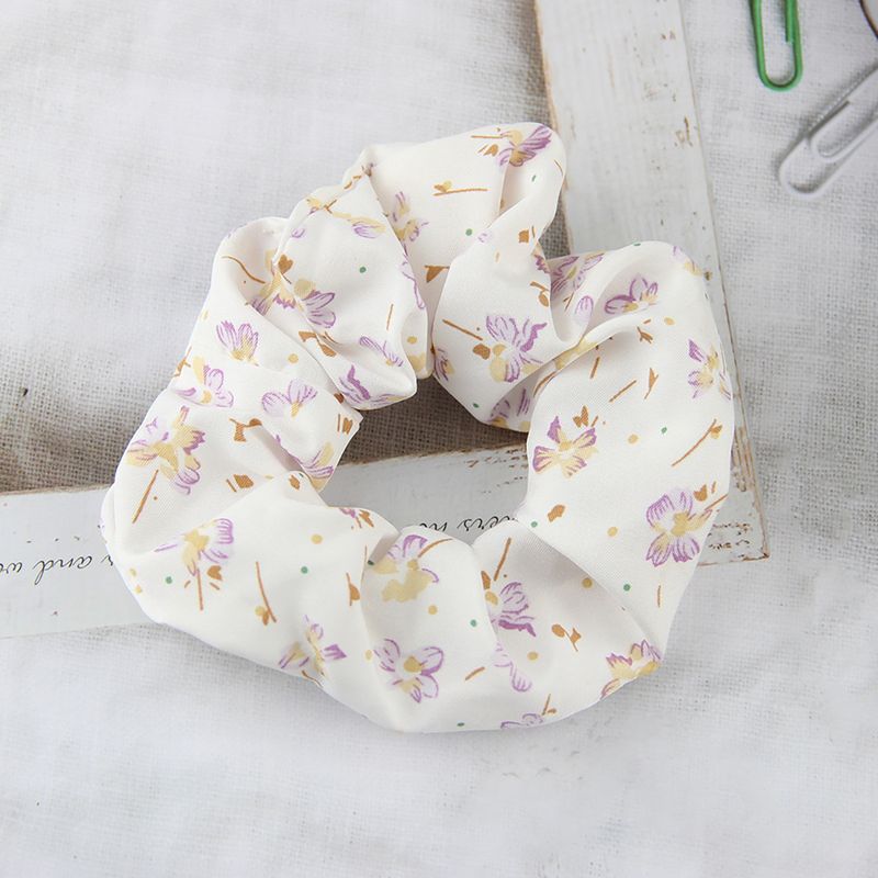 Summer Pansy Pattern Chiffon Hair Accessories Floral Pleated Ladies Hair Rope Wholesale