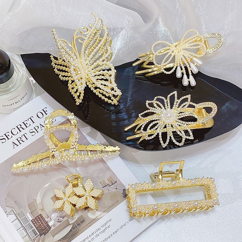 Accesorios Para El Cabello De Clip De Metal De Perlas De Diamantes De Imitación De Flor De Mariposa De Estilo Coreano