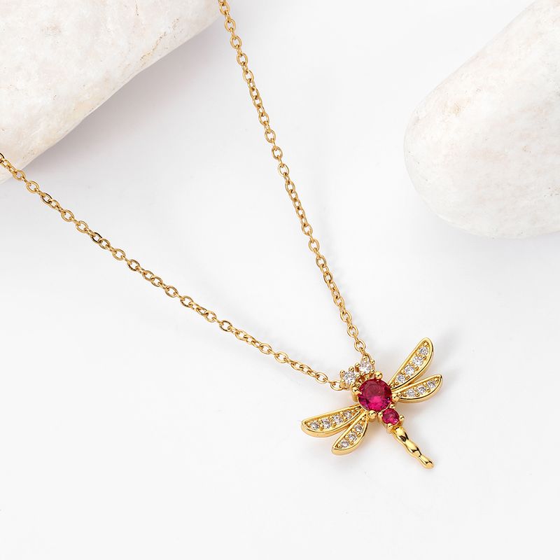 2022 New Style Copper Plating 18k Gold Dragonfly Zircon Pendant Necklace