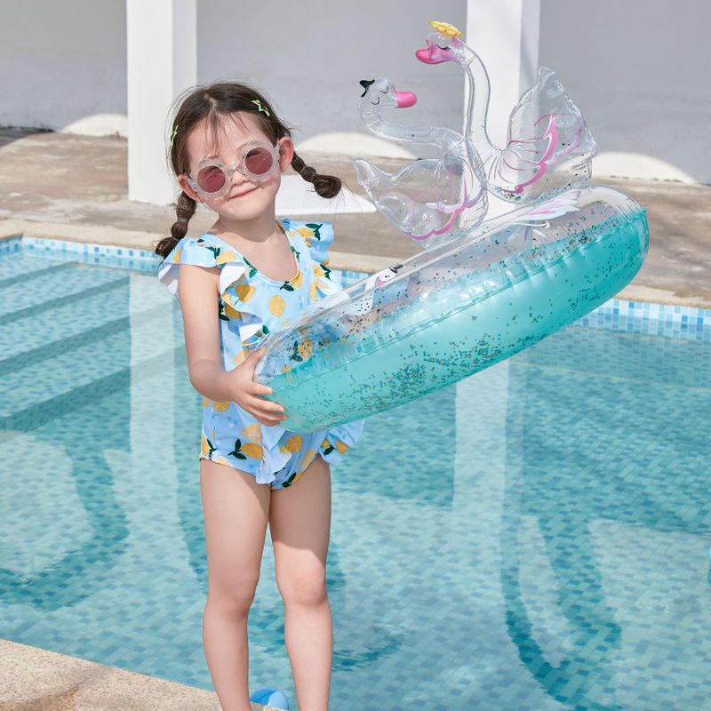 Fashion Sequined Swan Shaped Circle Swim Ring Children's Inflatable Pedestal Ring