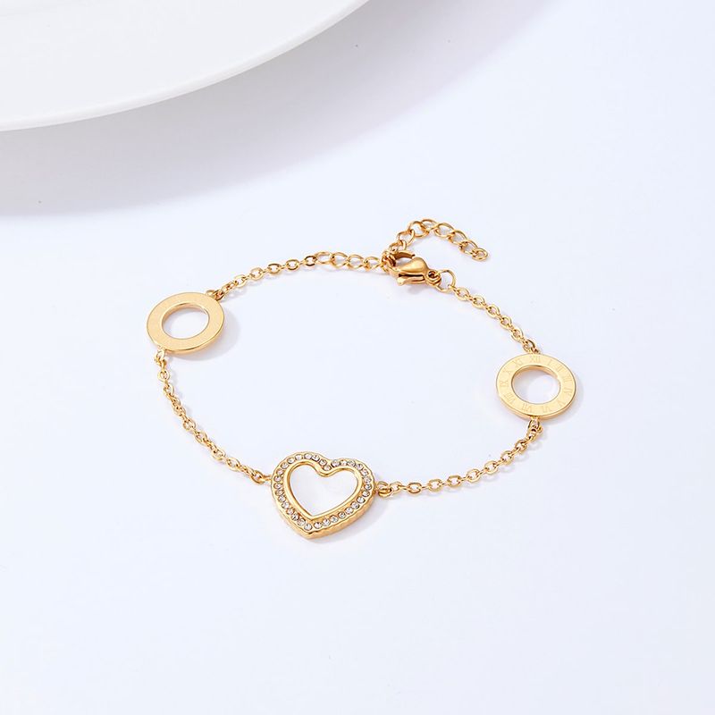 Fashion Creative Simple Stainless Steel Inlaid Zircon Heart And Circle Bracelet