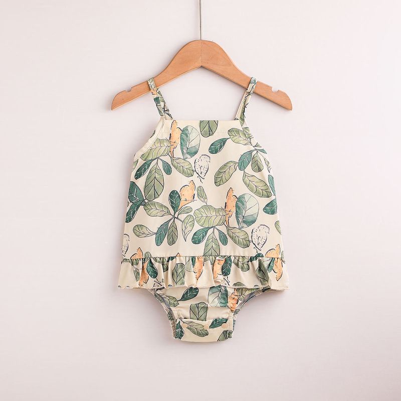 Fashion Summer New Baby Suspender Leaf Printed Romper Jumpsuit