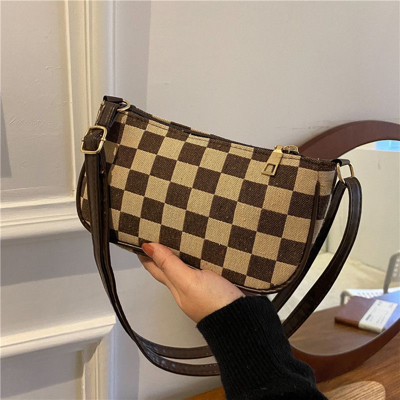 Moda Chessboard Plaid Invierno Nuevo Hombro Debajo De Las Axilas Bolsa De Mensajero