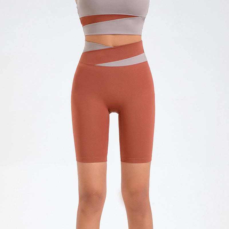 Moda Mujer Cintura Alta Skinny Quick-pantalones Cortos De Yoga De Color En Contraste