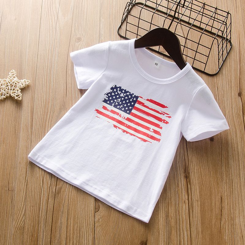 Children Boys' Summer New Solid Color Striped Printed Short Sleeve Top