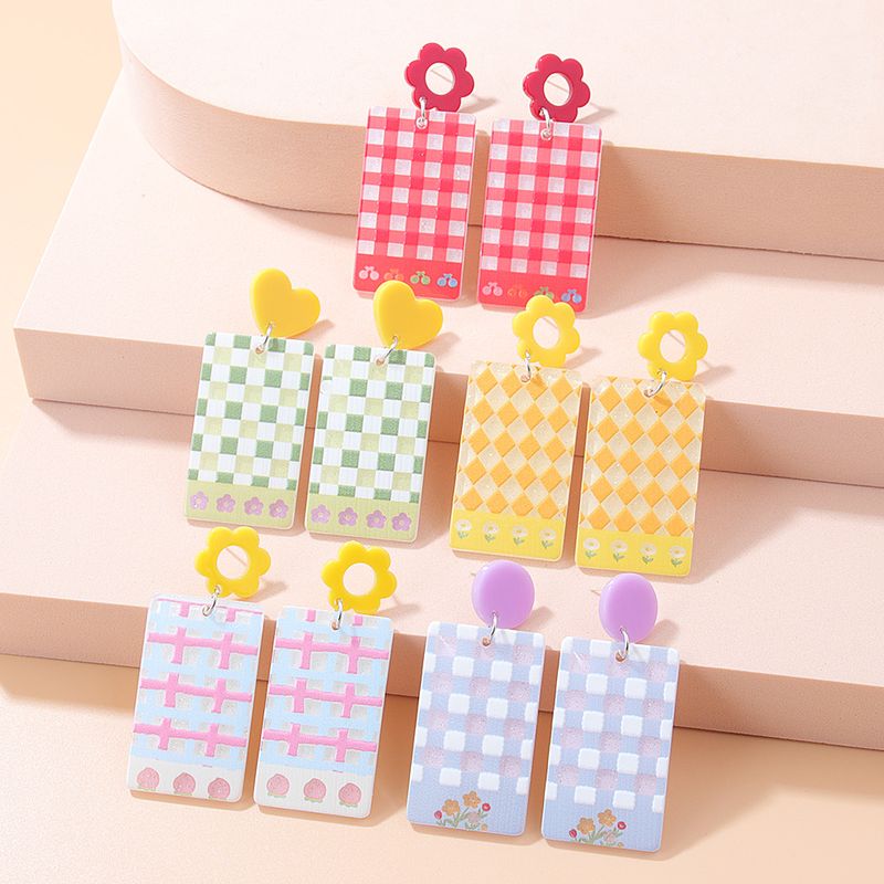 New Fashion Candy Color Embossed Printed Rectangular Acrylic Earrings