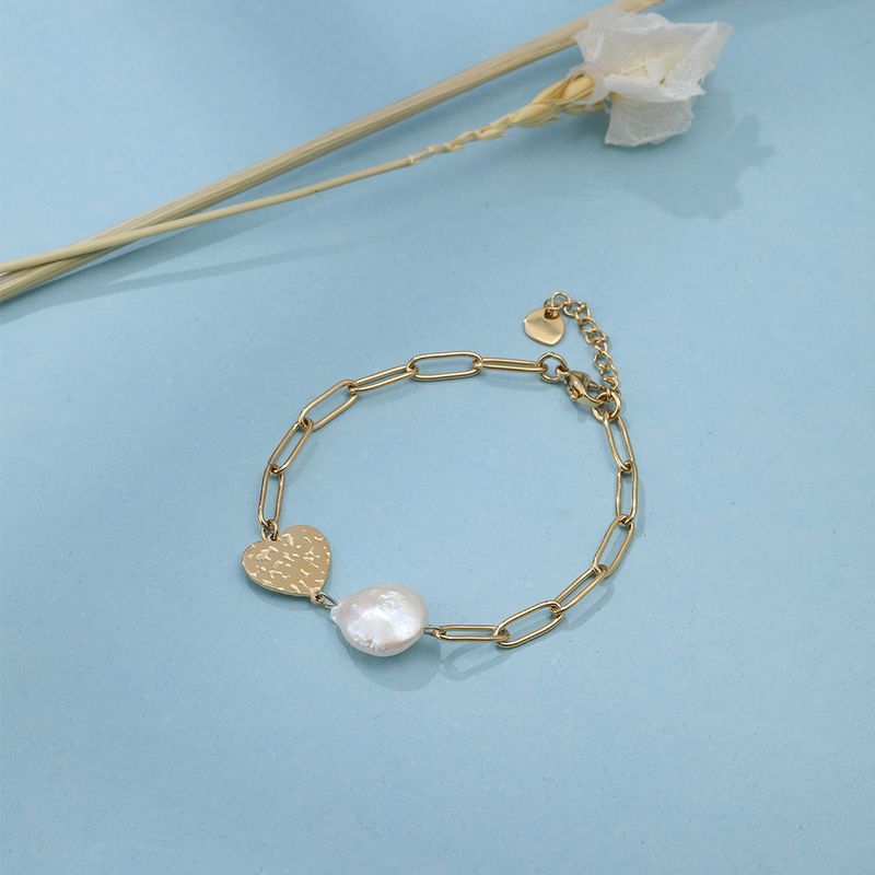 Fashion Heart-shaped Freshwater Pearl Stainless Steel Bracelet Jewelry