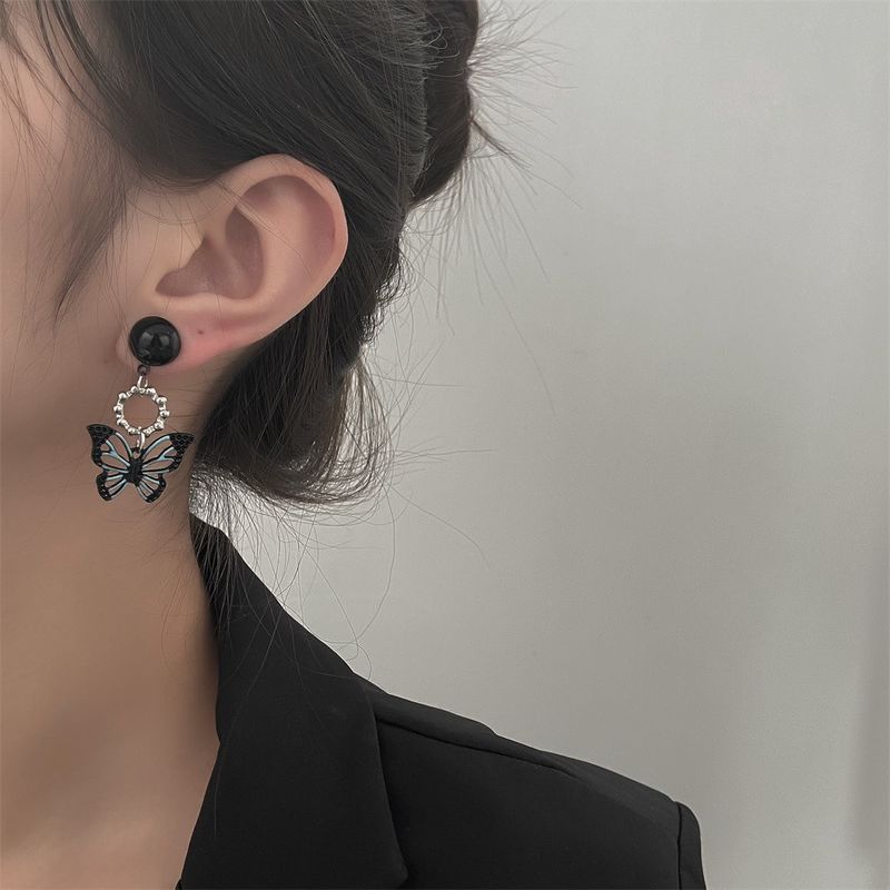 New Style Black Hollow Butterfly Pendant Alloy Earrings