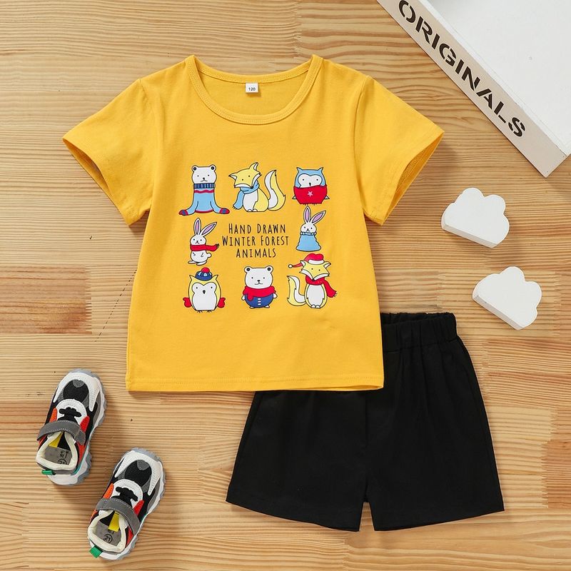 Children's Summer Casual Cartoon Animal Letters Cute Printed Shorts Suit
