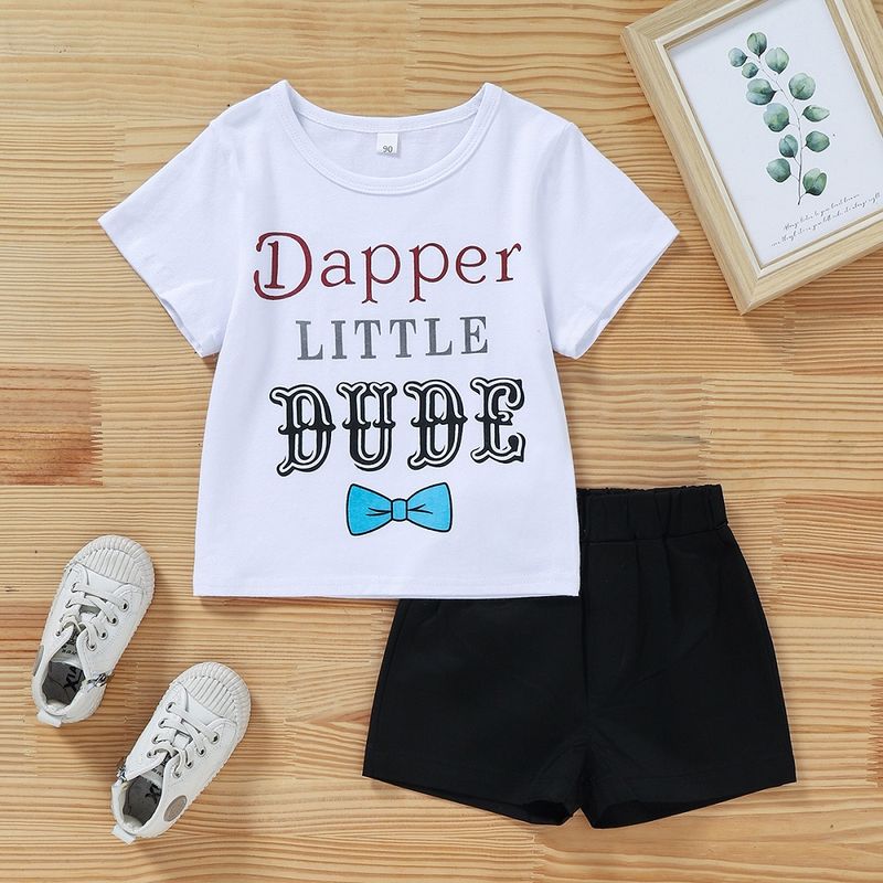 Summer Casual Cute Activities Bow Letter Printed Shorts Suit