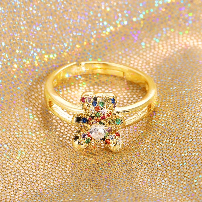 New Fashion Bear Plating 18k Golden Zircon Adjustable Copper Ring
