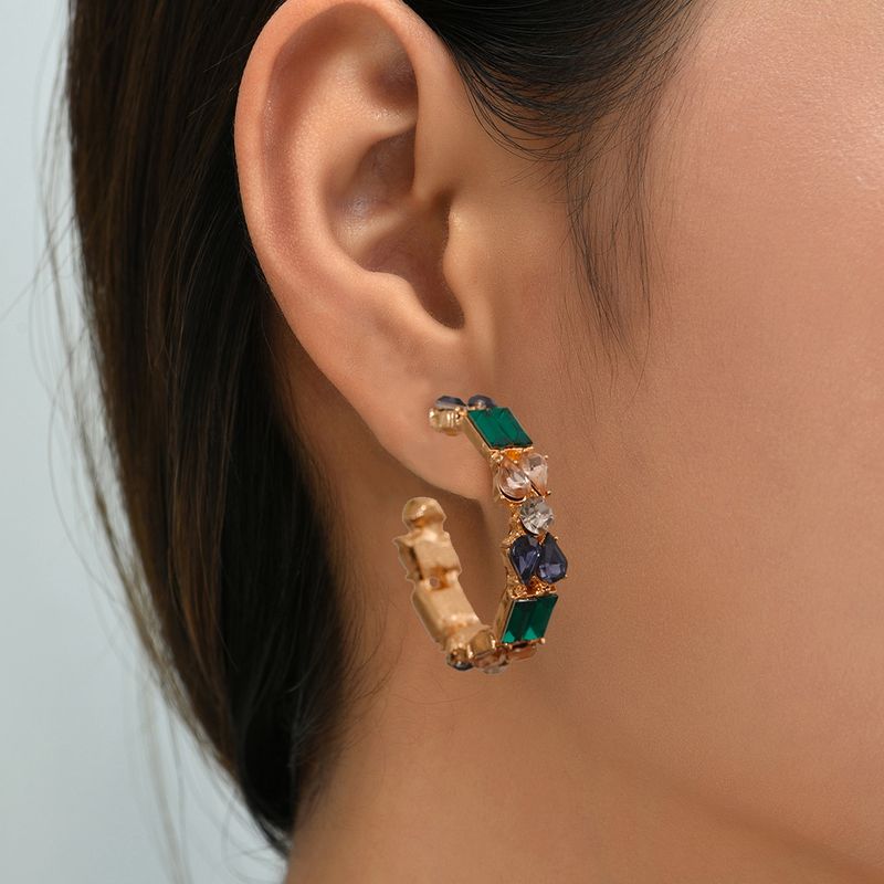 Shining Color Matching Round Ring Earrings Sexy Elegant Color Zircon Earrings All-match South America Ear Rings