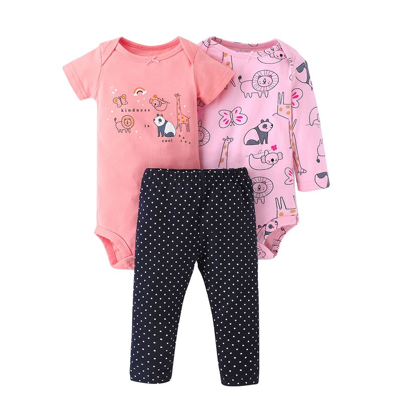 Baby Tier Print Romper Schwarz Dot Print Hosen Drei-stück Anzug