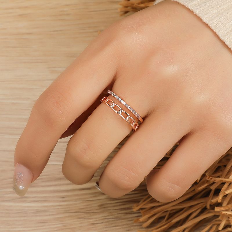 Fashion Elegant Double-layer Rhinestone Inlaid Copper Open Adjustable Ring