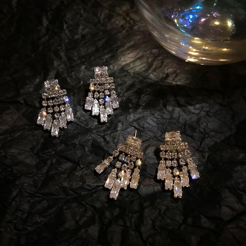 Fashion Tassel Inlaid Crystal Diamond Artificial Crystal Rhinestone Rhinestones Earrings