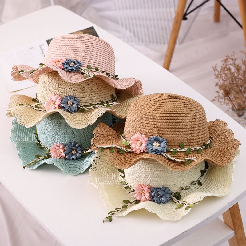 Children's Seaside Beach Solid Color Flower Sun Hat
