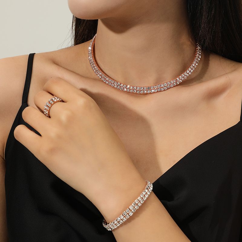 Fashion Elegant Claw Chain Welding Rhinestone Ear Studs Bracelet Necklace Ring Set