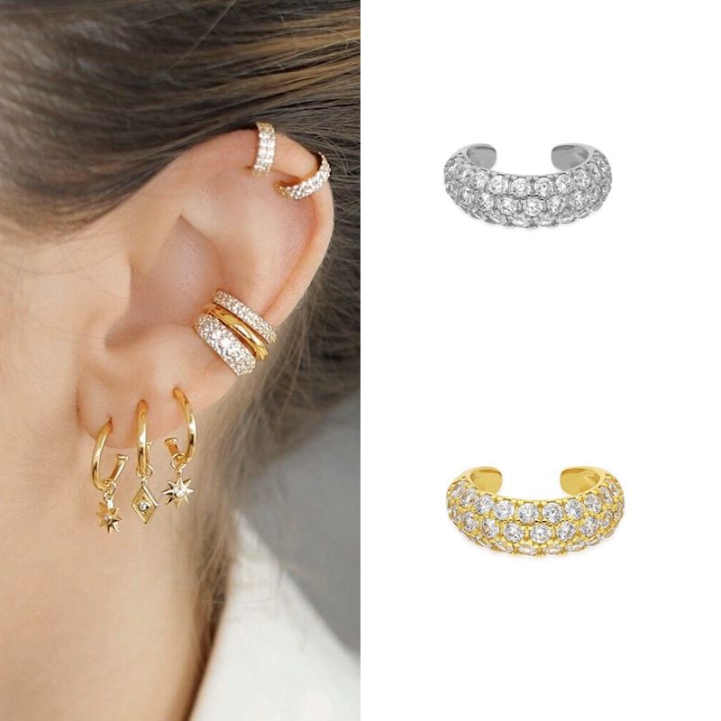 Luxurious C Shape Inlay Copper Zircon Earrings