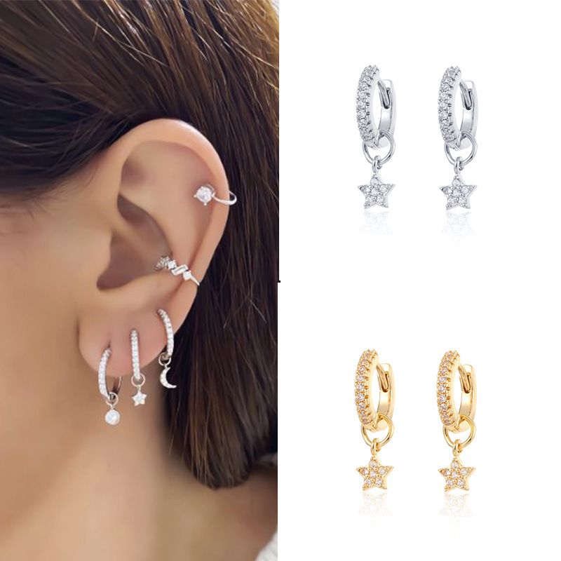 Mode Neue Stil Kupfer Gold-überzogene Intarsien Zirkon Stern Anhänger Ohrringe