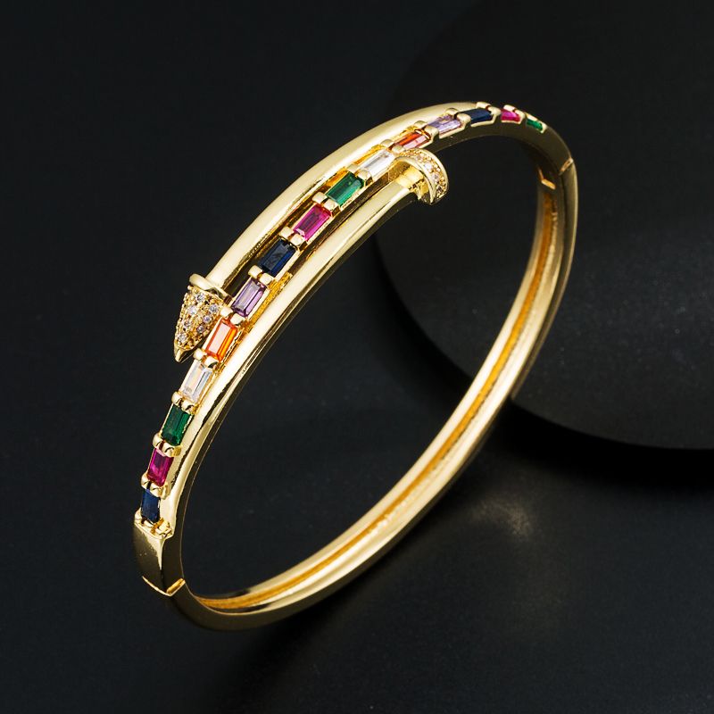 Creative Fashion Geometry Pattern Copper Plating 18k Gold Micro Inlaid Zircon Open Bracelet