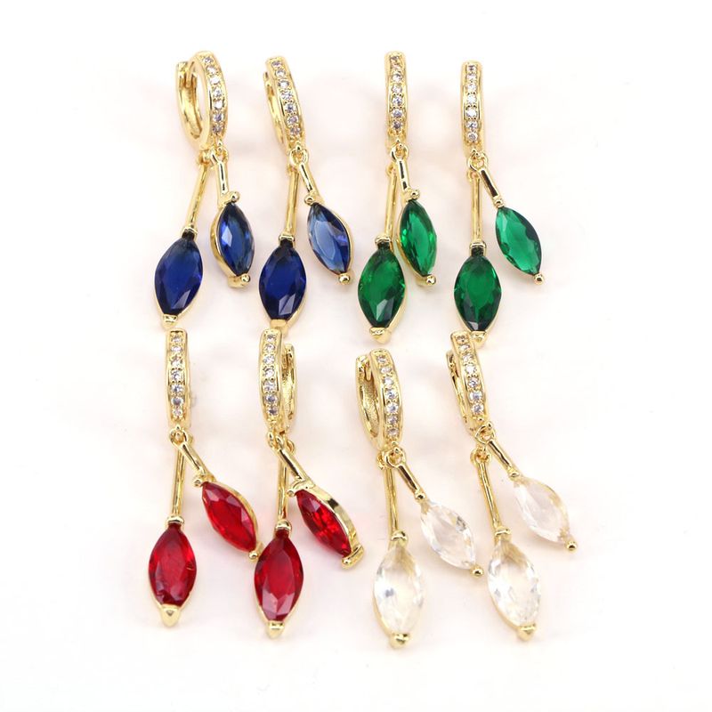 Fashion Inlay Multicolor Zircon Gold-plated Geometric Copper Earrings