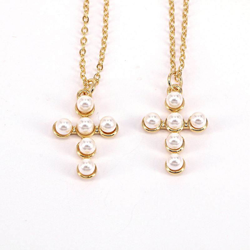 Fashion New Cross-shaped Women Retro Simple Inlaid Zirconium Freshwater Pearl  Necklace