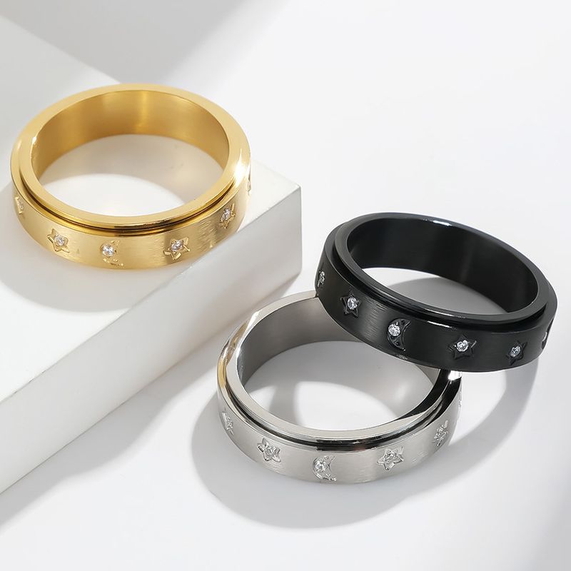 Fashion Diamond-embedded Star Moon Rotation Titanium Steel Ring