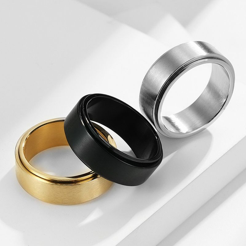 Mode Einfache 8mm Breite Drehbare 18k Vergoldung Herren Titan Stahl Ring