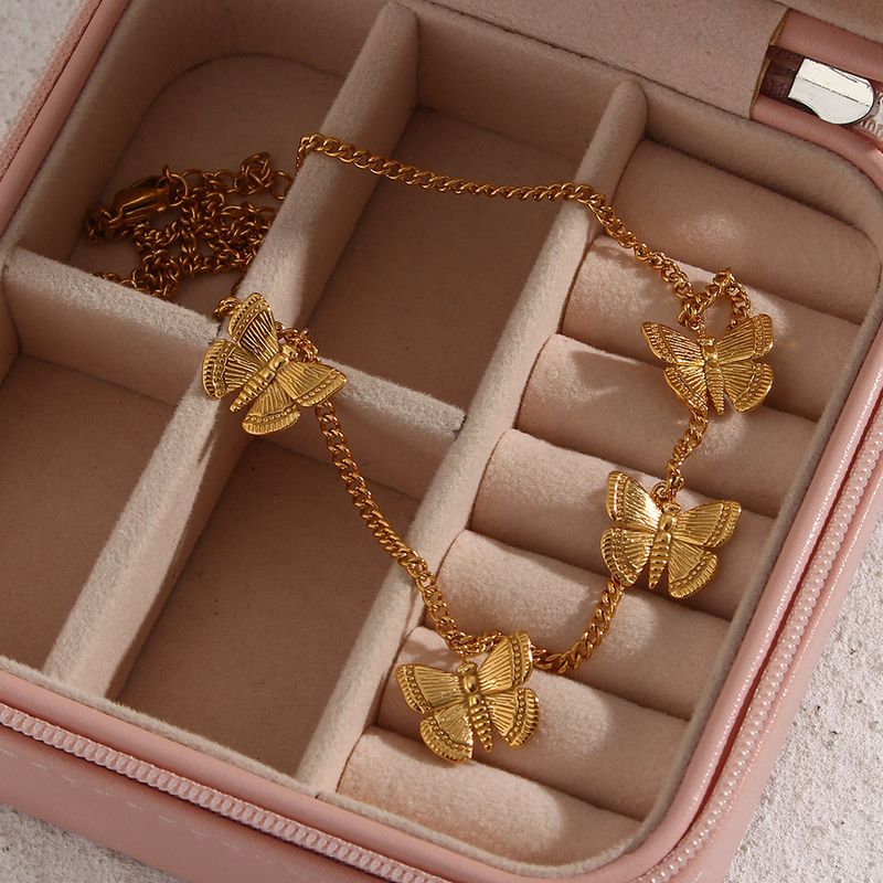 Fashion Einfache Frauen Schmetterling Anhänger Edelstahl Halskette Armband Ornament