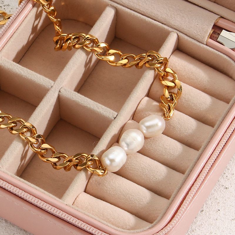 Fashion Geometric Stainless Steel Plating Artificial Pearls Gold Plated Necklace