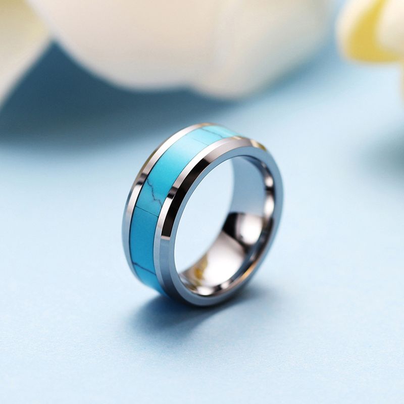 Fashion Simple Natural Turquoise Titanium Steel Ring For Men