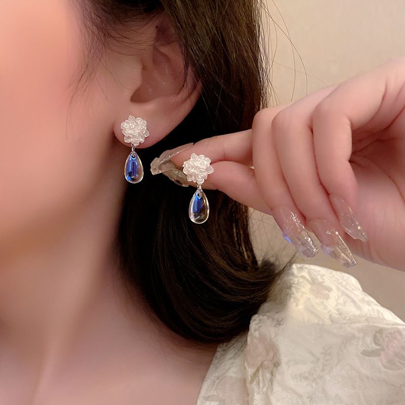 Fashion Transparent  Floral Ball Water Drop Shape Pearl Earrings