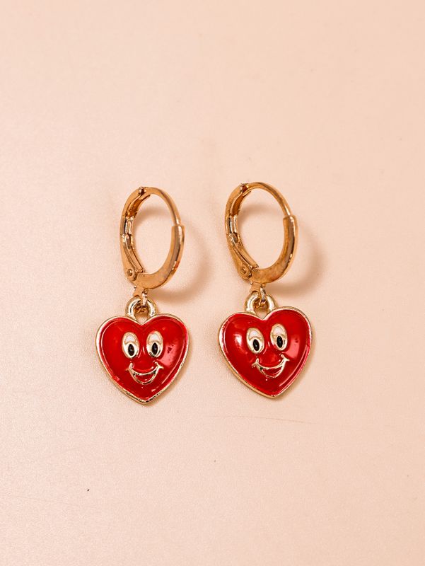 Cute Heart Shape Smiley Face Alloy No Inlaid Drop Earrings
