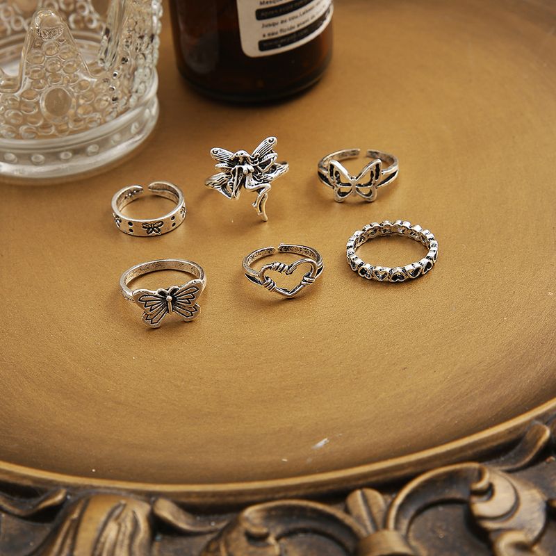Retro Style Creative Heart Hollow Butterfly Ring Six-piece Set