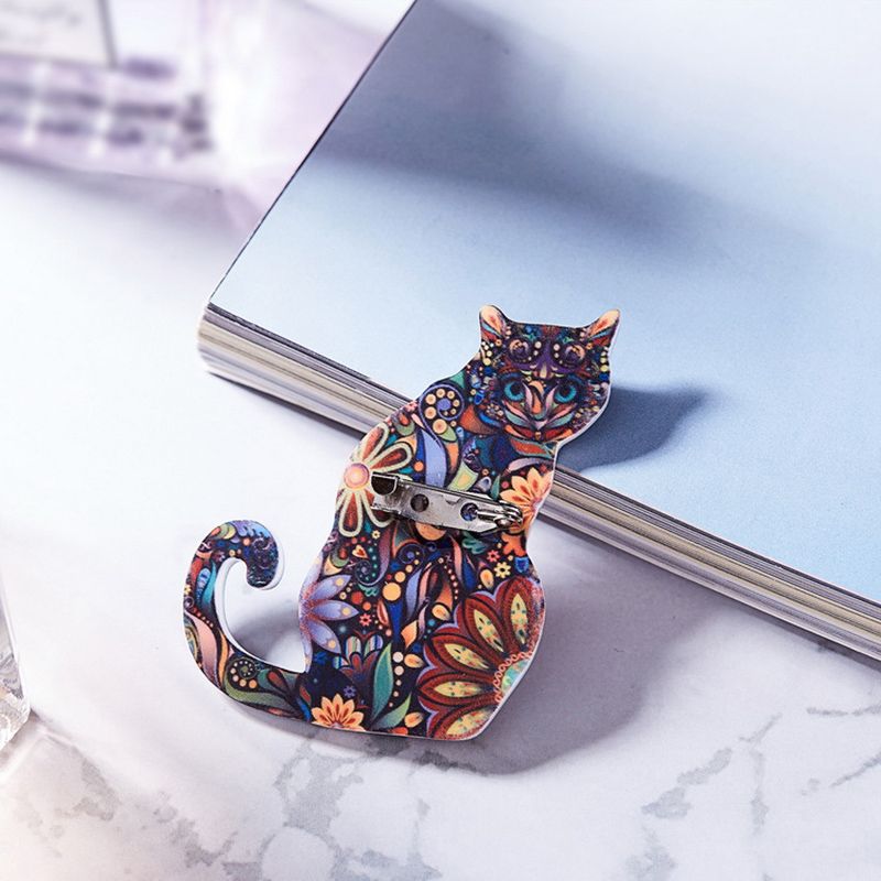 Fashion Ornament Cute Printed Cat Acrylic Brooch Three Set