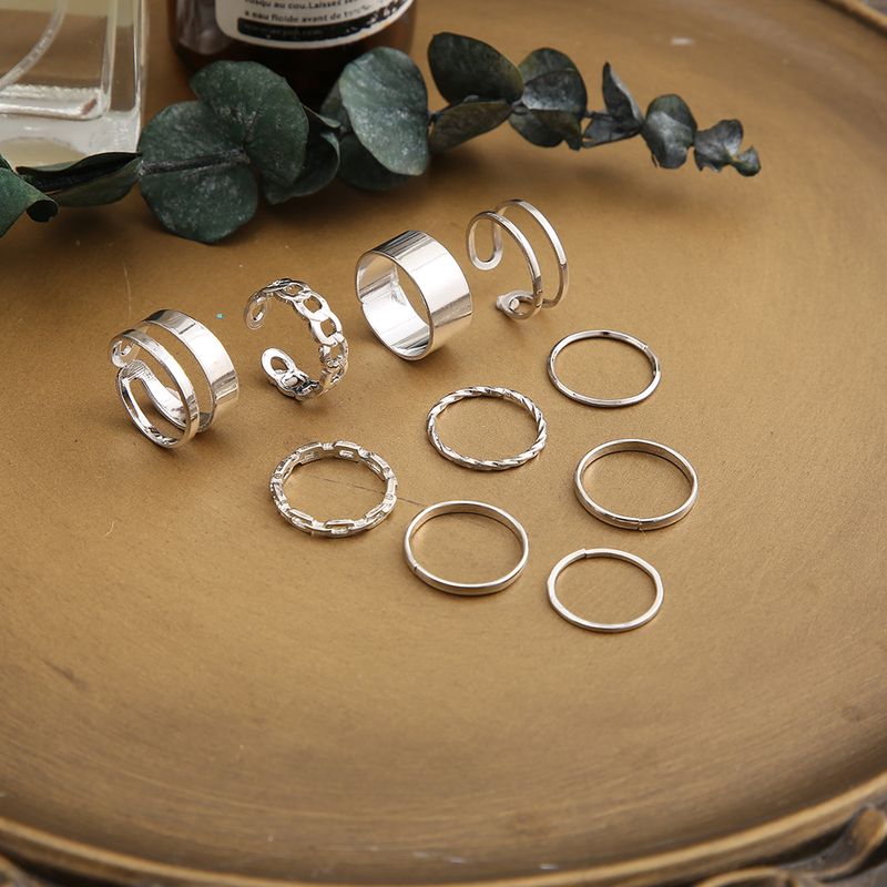 Fashion Simple Silvery Adjustable Solid Color Ten-piece Ring Set