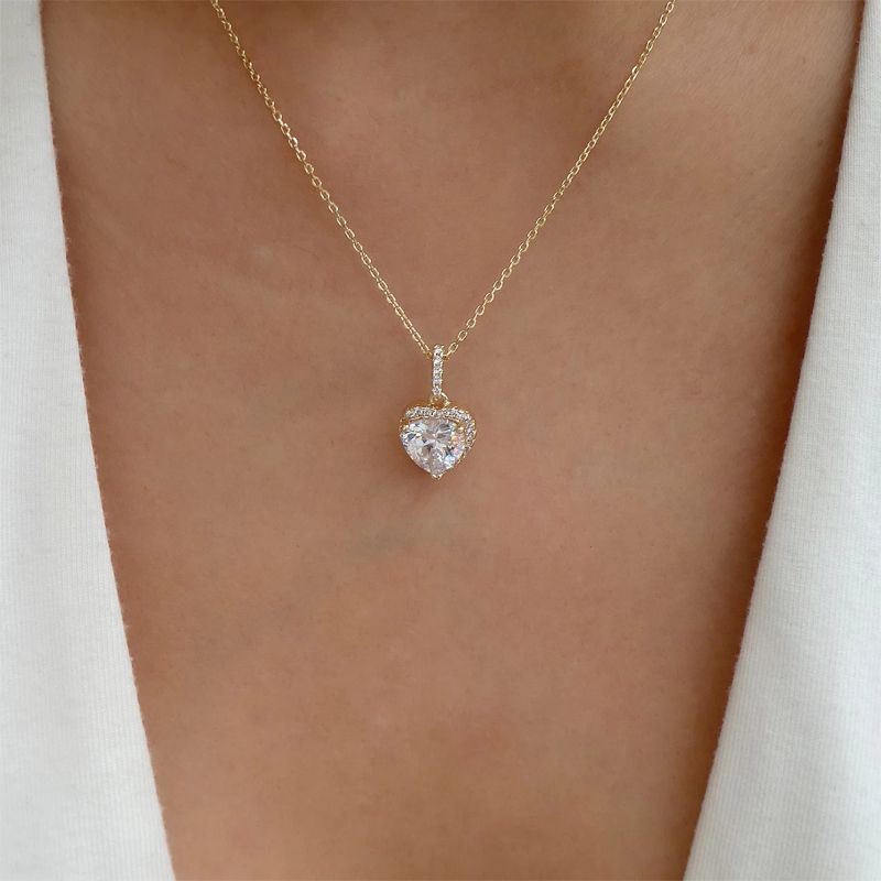 Corazón Elegante Simple-colgante Con Forma De Diamante De Imitación Con Incrustaciones Collar De Cadena De Clavícula Para Mujer