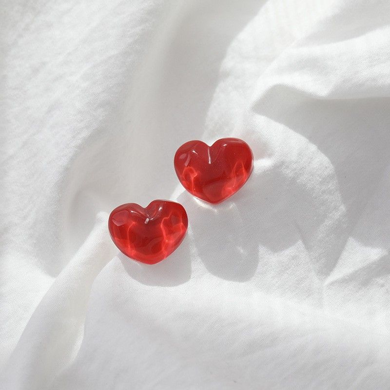 Sterling Silver Needle Crystal Heart-shaped Ear Studs