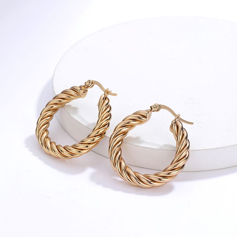 1 Piece Fashion Twist Plating 201 Stainless Steel 18K Gold Plated Earrings