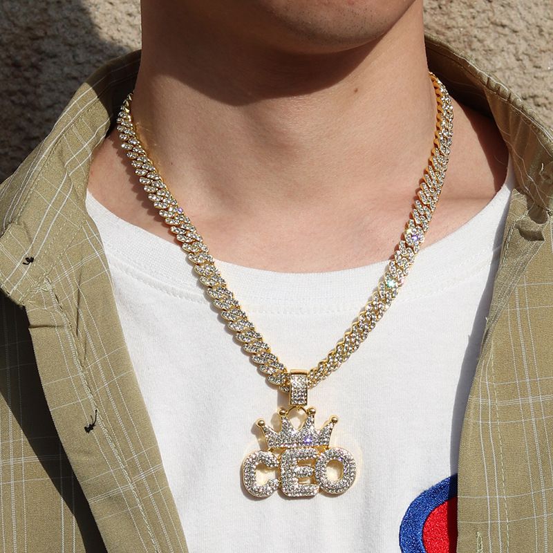 Unisex Hip-hop Krone Legierung Strass Anhänger Halskette