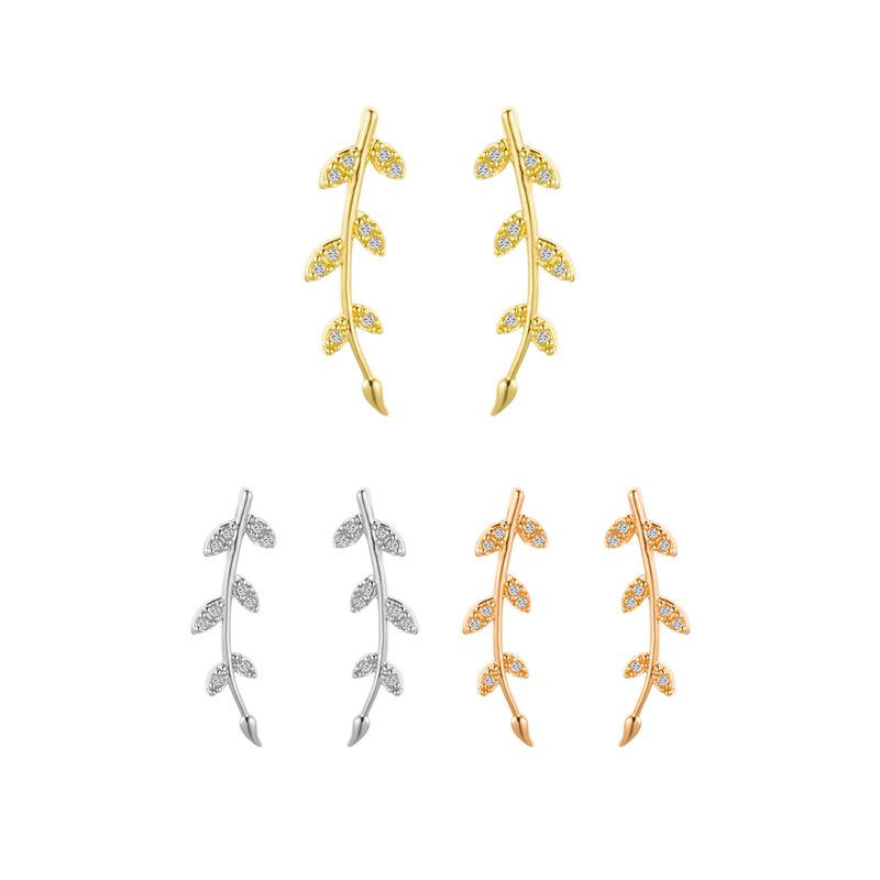 Mode Elegante Intarsien Zirkon Zweig Blätter Form Ohrringe Frauen Zubehör