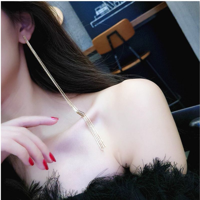 Mode Einfache Metall Kette Lange Quaste Frauen Eardrop Ohrringe