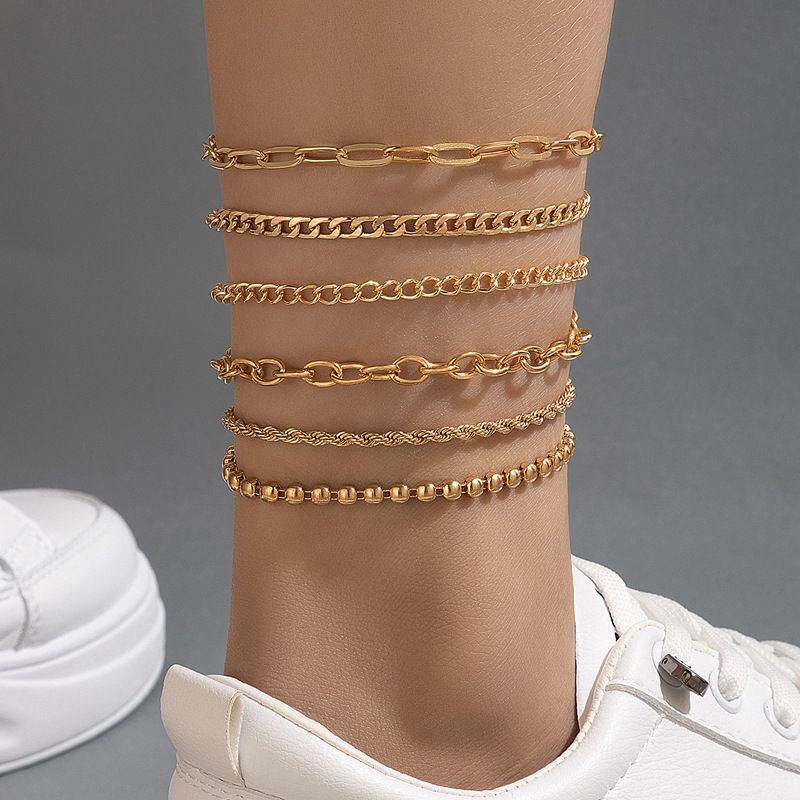 Simple Alloy Chain Hollow Round Beads Anklet Six Set