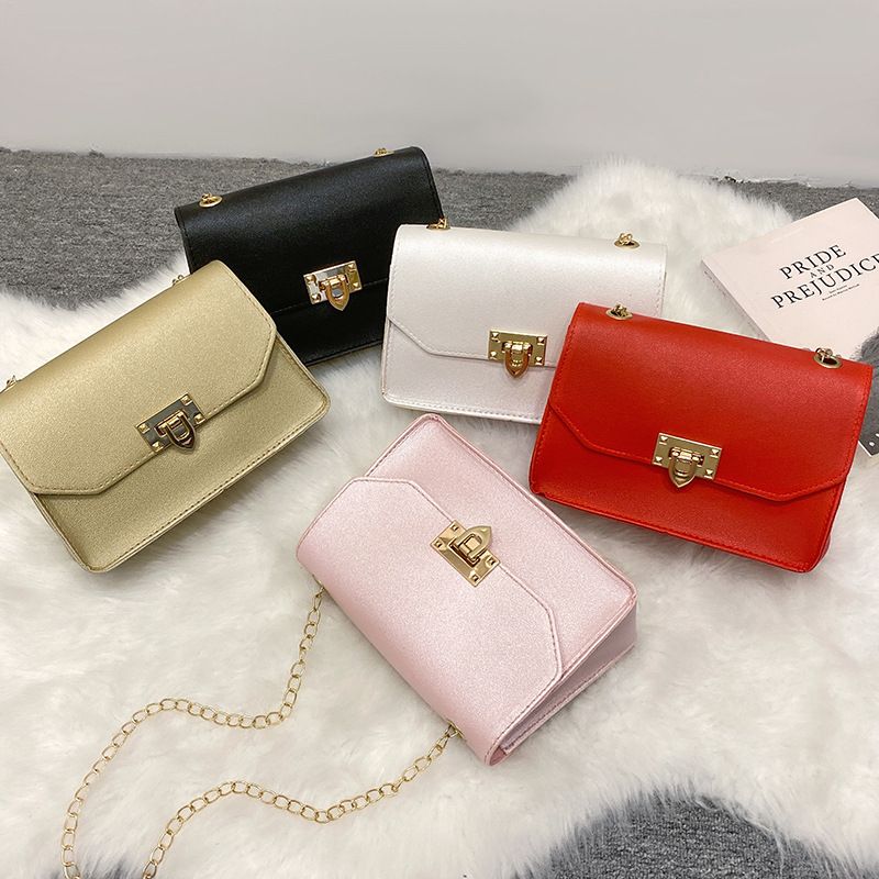Simple New Style Solid Color Messenger Chain Small Square Bag