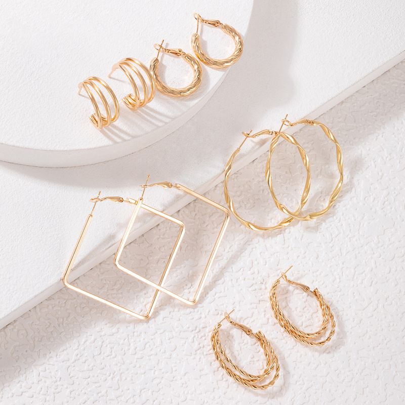 Fashion Alloy Round Square Earrings Daily Hoop Earrings